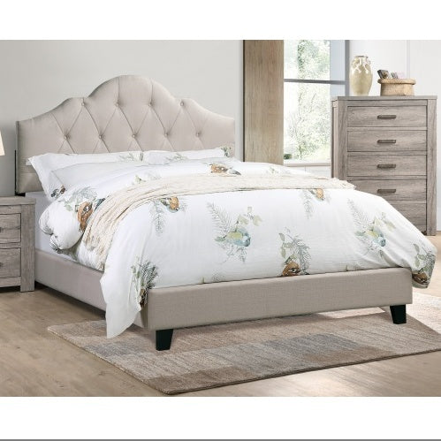Contemporary 1pc Queen Size Bed Adjustable HB Light Brown Polyfiber Tufted Upholstered Wooden Bedframe Bedroom Furniture product image
