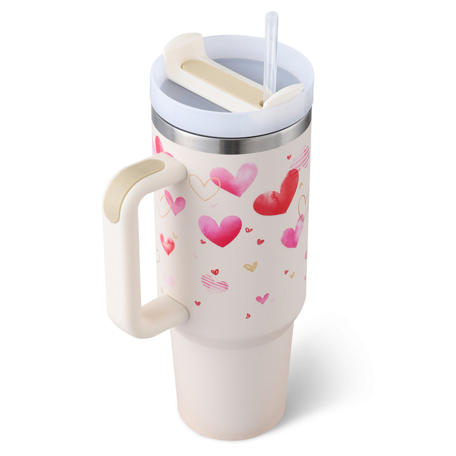 40 Oz Tumbler With Handle Straw Insulated, Stainless Steel Spill Proof Vacuum Coffee Cup Tumbler With Lid Tapered Mug Gifts For Valentine Lover Suitable For Car Gym Office Travel alternate view
