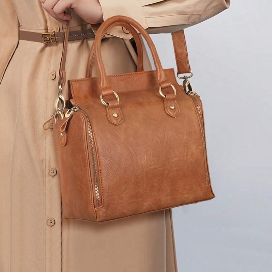Ladies Vintage Tote Bag - Large Capacity Handbag With Multiple Pockets, Detachable Shoulder Strap And Wristlet, Snap Closure, Fashion Accessory ,Vintage Design, Glossy Finish, Perfect Valentine alternate view