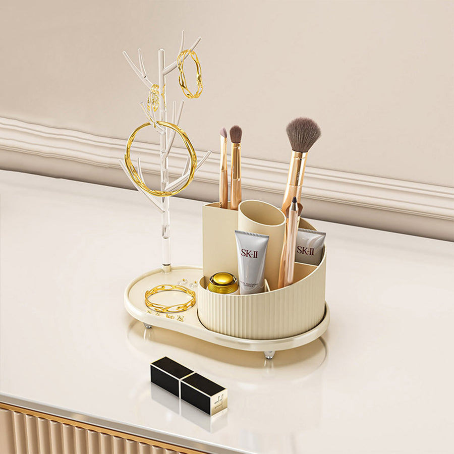Rotating Makeup Organizer With Jewelry Storage  Large Capacity Cosmetic Display Case Holds 20 Brushes, 10 Lipsticks, 8 Skincare Products 360 Spinning Vanity Organizer For Countertop & Bathroom alternate view