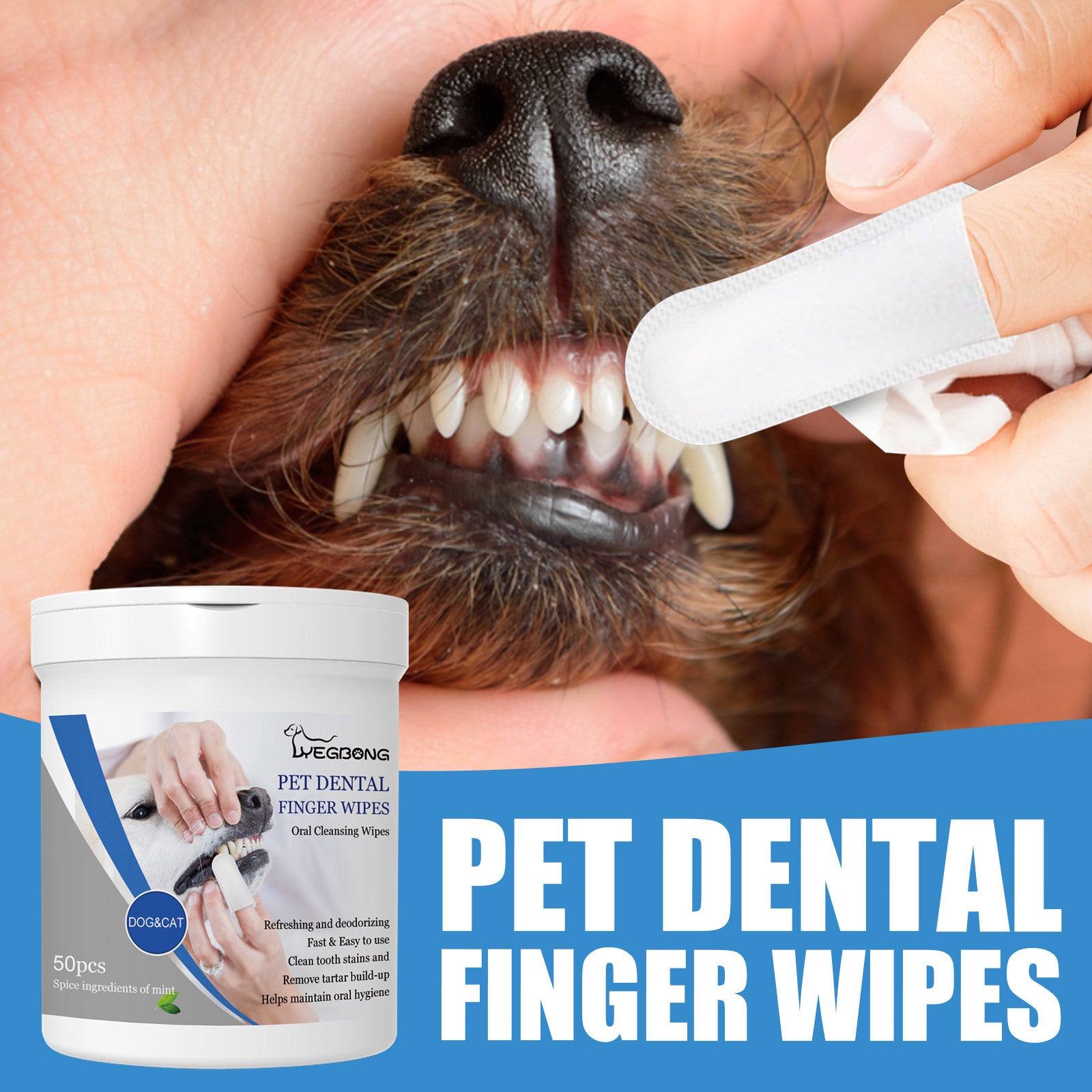 Pet Dental Finger Wipes – Teeth Cleaning & Oral Care