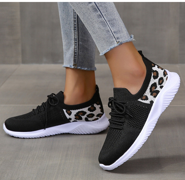 White Shoes Women Leopard Print Lace-up Sneakers Sports alternate view
