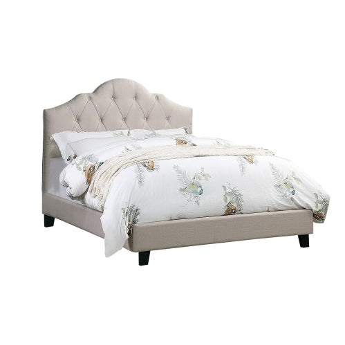 Contemporary 1pc Queen Size Bed Adjustable HB Light Brown Polyfiber Tufted Upholstered Wooden Bedframe Bedroom Furniture alternate view