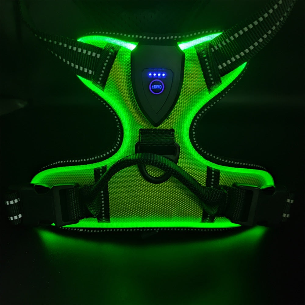 LED Reflective Dog Harness – Rechargeable Light-Up Safety Vest